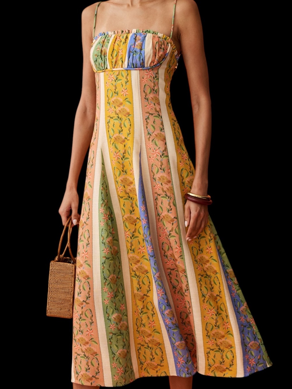 Few Moda Anaya Rainey Dress Floral Striped Sundress Yellow Pastels